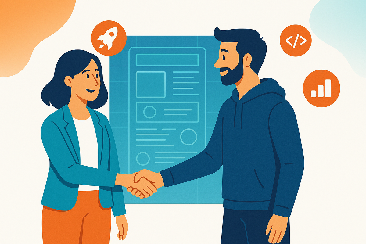 Startup founder collaborating with tech co-founder